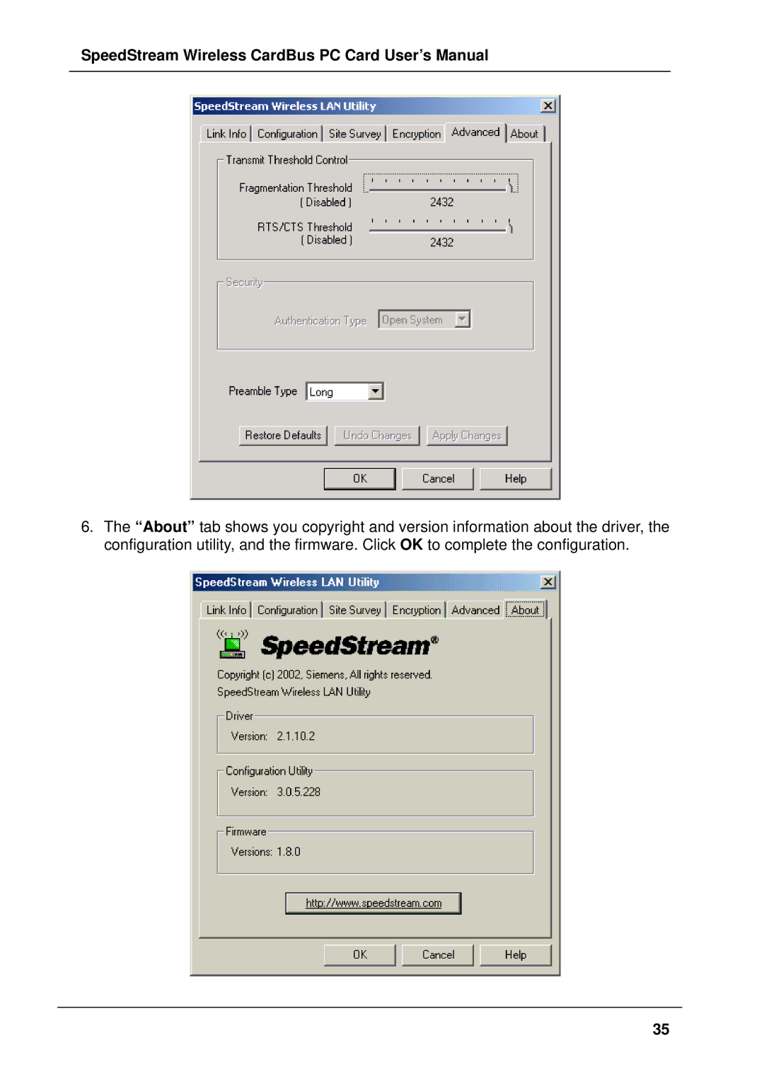 Siemens SS1021 user manual SpeedStream Wireless CardBus PC Card User’s Manual 