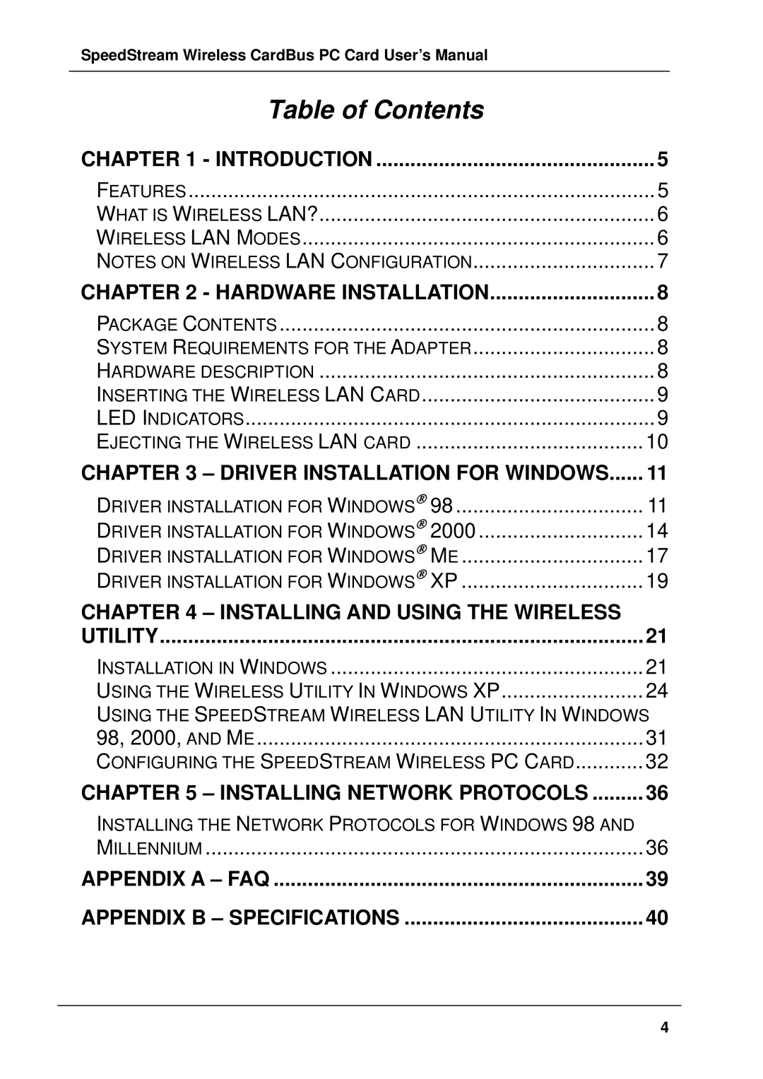 Siemens SS1021 user manual Table of Contents 