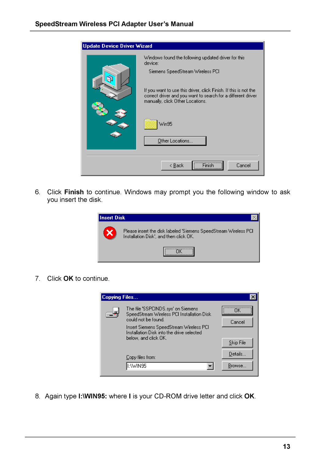 Siemens SS1024 user manual SpeedStream Wireless PCI Adapter User’s Manual 