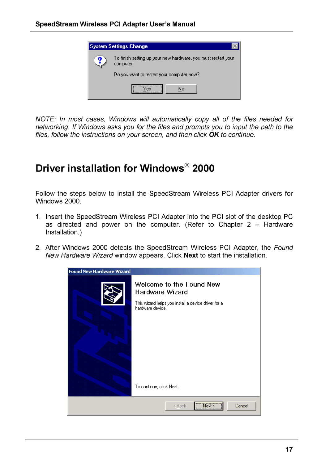 Siemens SS1024 user manual Driver installation for Windows 