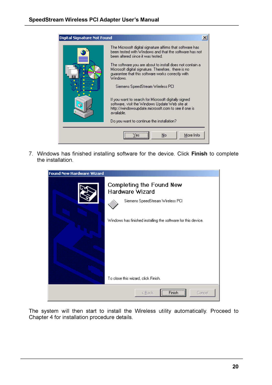 Siemens SS1024 user manual SpeedStream Wireless PCI Adapter User’s Manual 