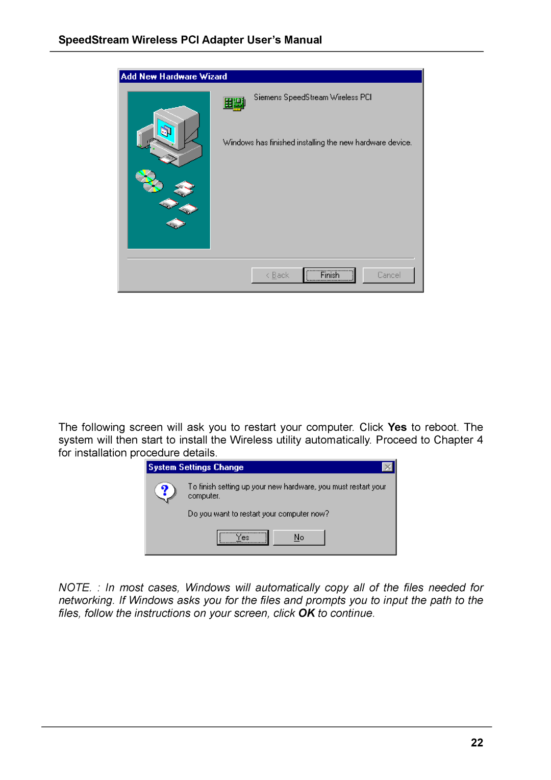 Siemens SS1024 user manual SpeedStream Wireless PCI Adapter User’s Manual 