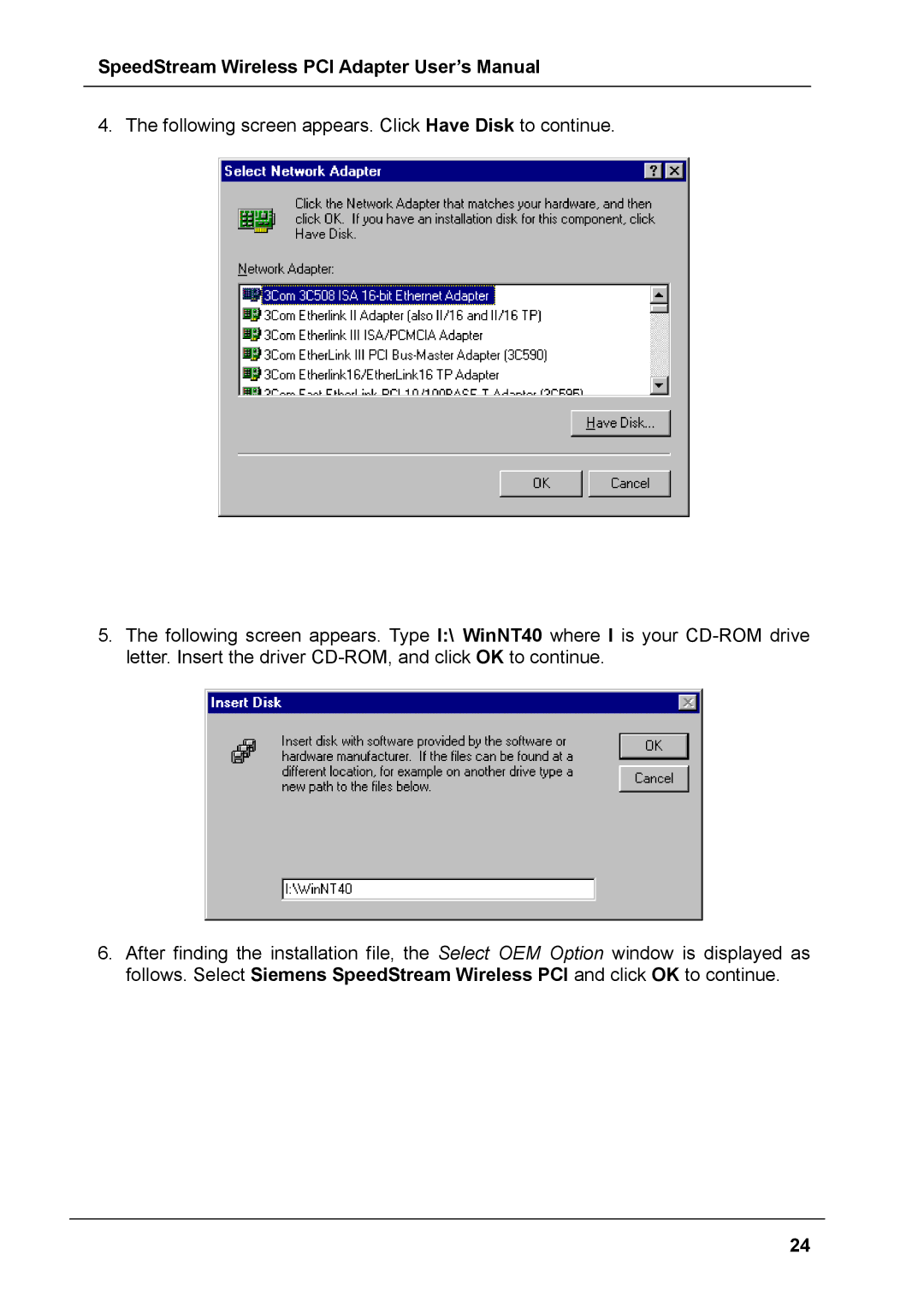 Siemens SS1024 user manual SpeedStream Wireless PCI Adapter User’s Manual 