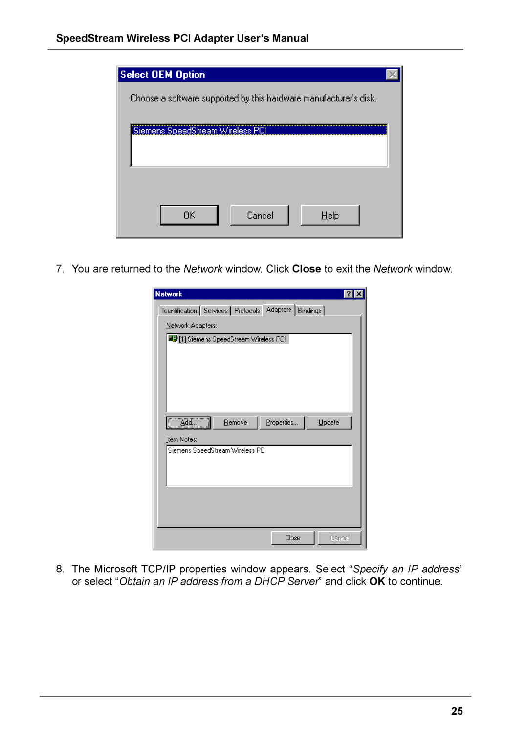 Siemens SS1024 user manual SpeedStream Wireless PCI Adapter User’s Manual 