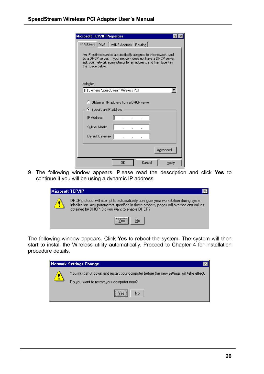 Siemens SS1024 user manual SpeedStream Wireless PCI Adapter User’s Manual 