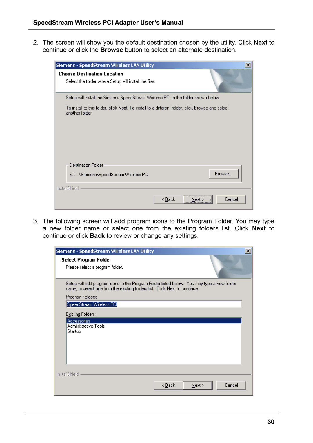 Siemens SS1024 user manual SpeedStream Wireless PCI Adapter User’s Manual 