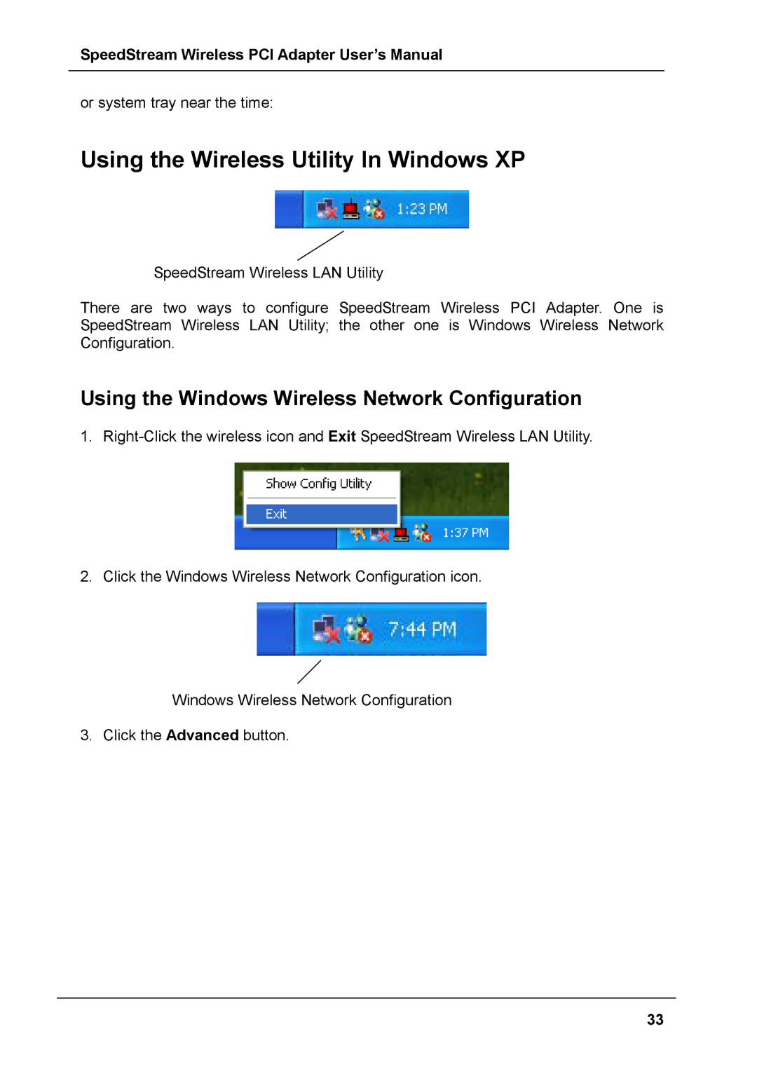 Siemens SS1024 user manual Using the Wireless Utility In Windows XP, Using the Windows Wireless Network Configuration 