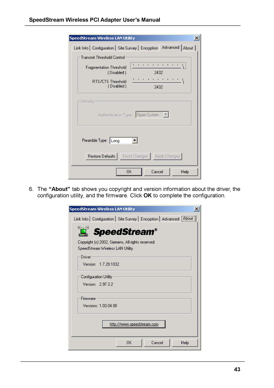 Siemens SS1024 user manual SpeedStream Wireless PCI Adapter User’s Manual 