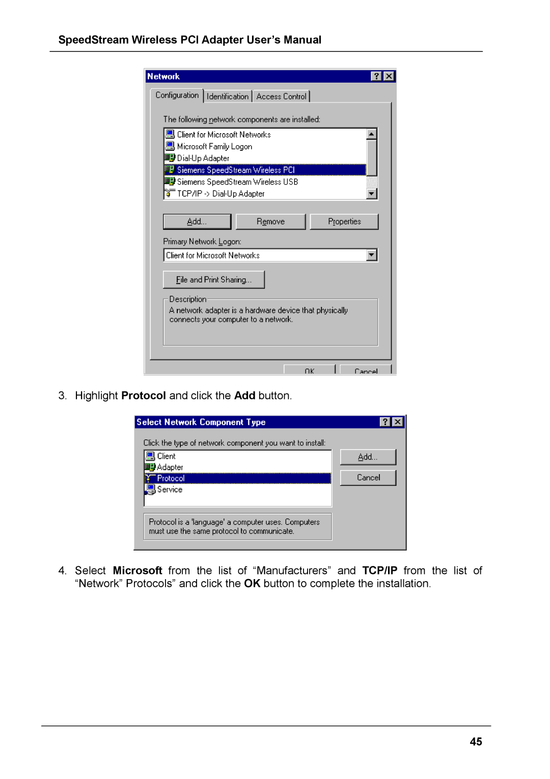 Siemens SS1024 user manual SpeedStream Wireless PCI Adapter User’s Manual 