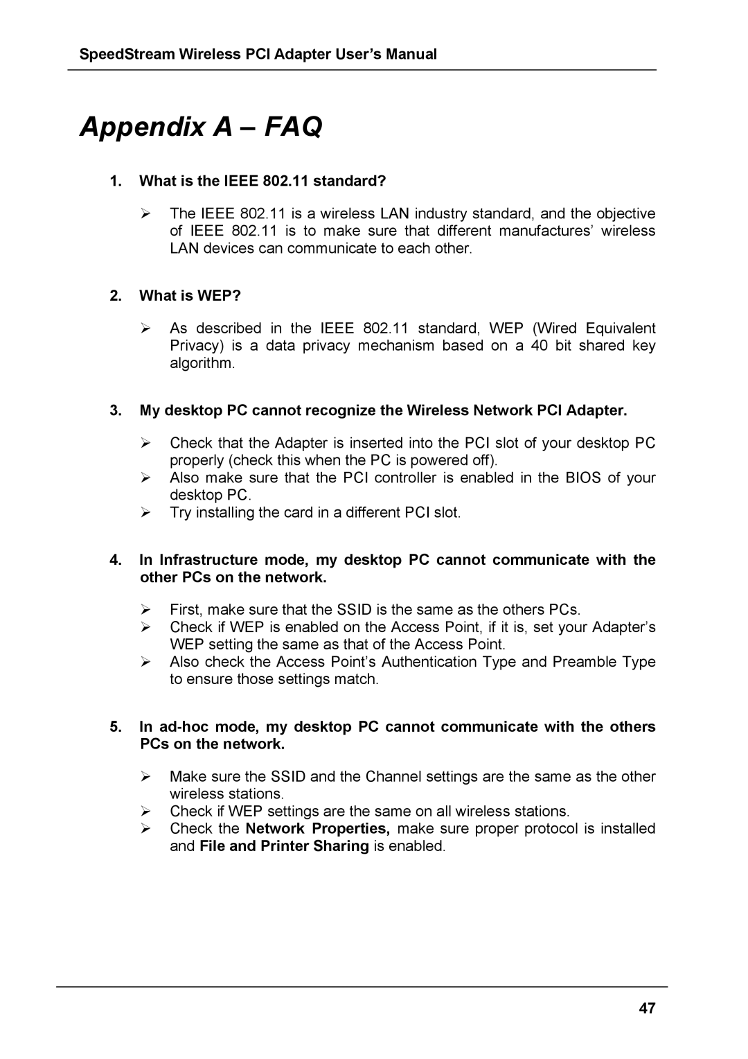 Siemens SS1024 user manual Appendix a FAQ, What is the Ieee 802.11 standard? 