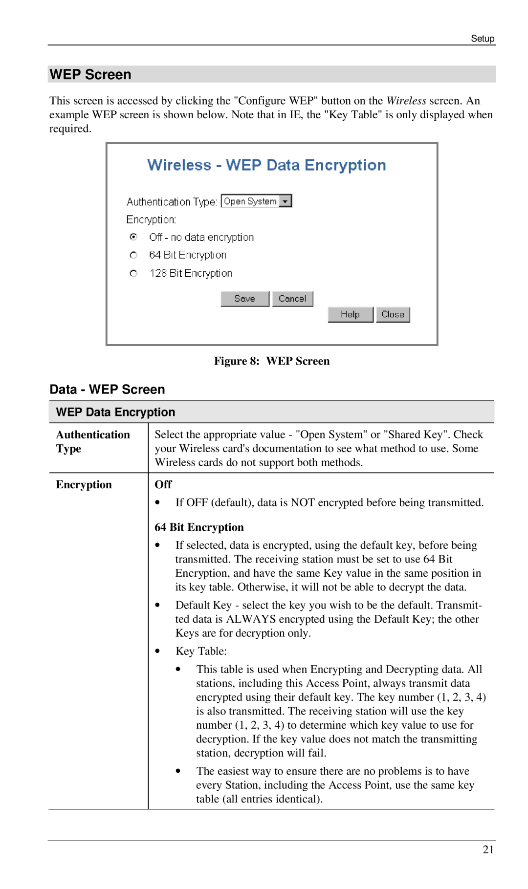 Siemens SS2524 manual Data WEP Screen, WEP Data Encryption 