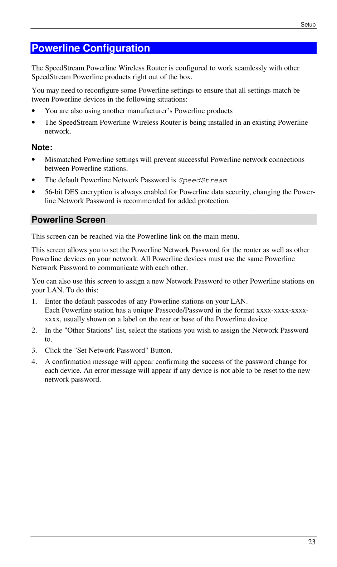 Siemens SS2524 manual Powerline Configuration, Powerline Screen 