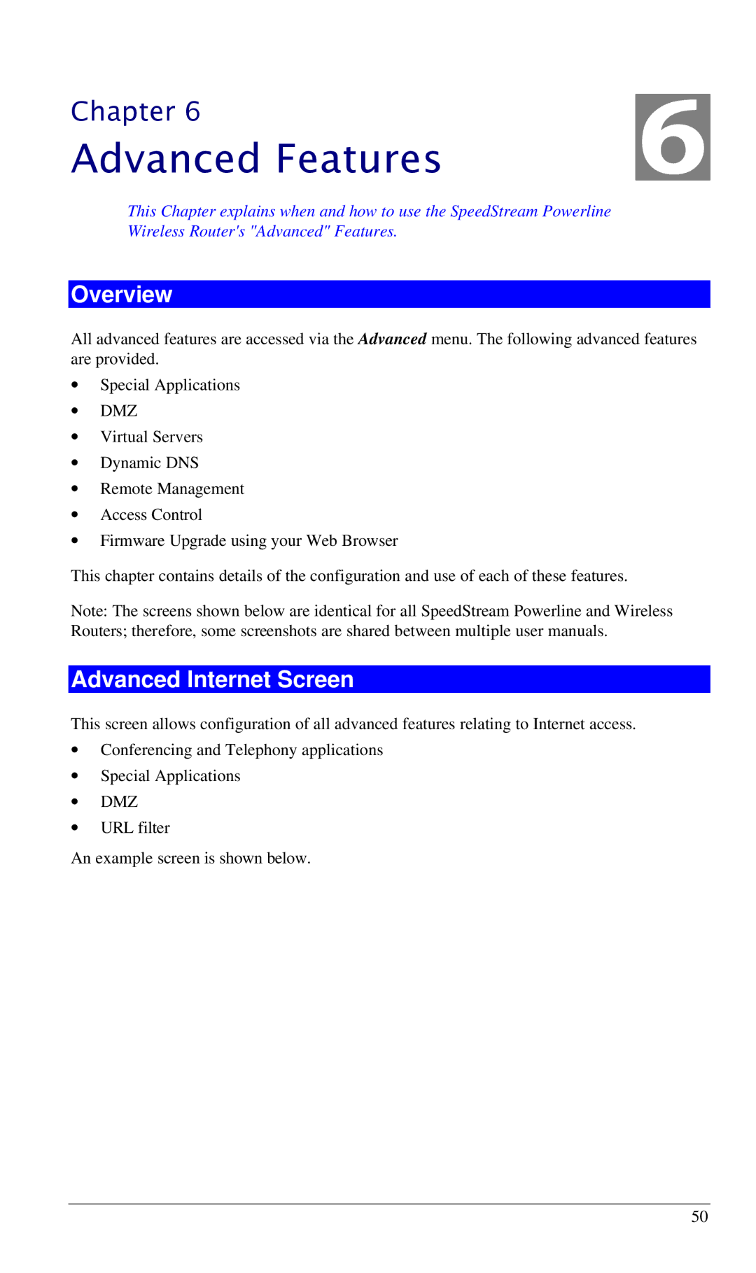 Siemens SS2524 manual Advanced Features, Advanced Internet Screen 