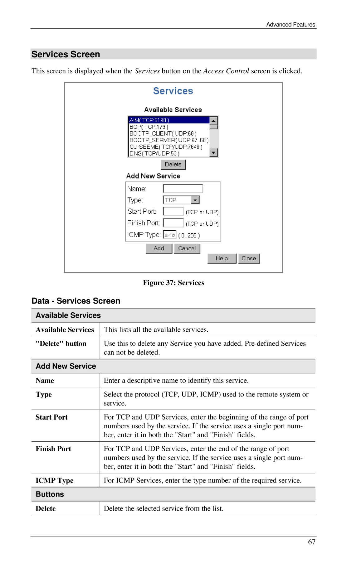 Siemens SS2524 manual Data Services Screen, Available Services, Add New Service 