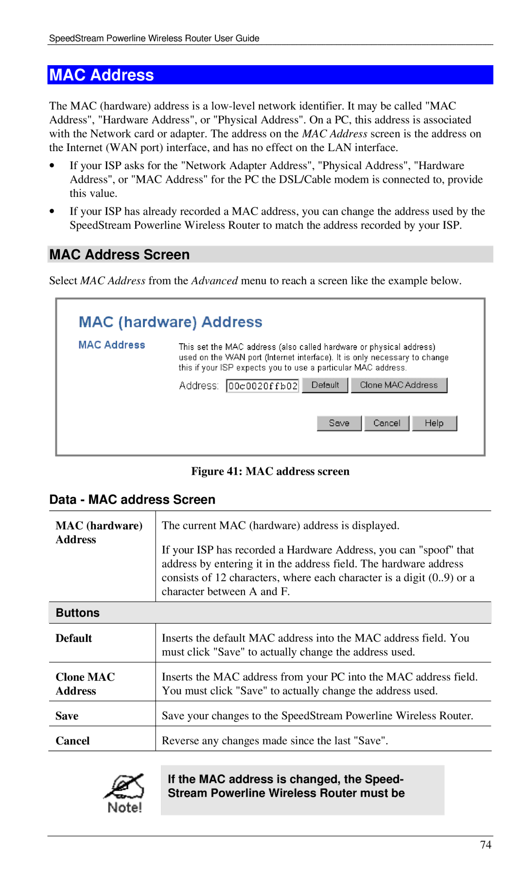 Siemens SS2524 manual MAC Address Screen, Data MAC address Screen 