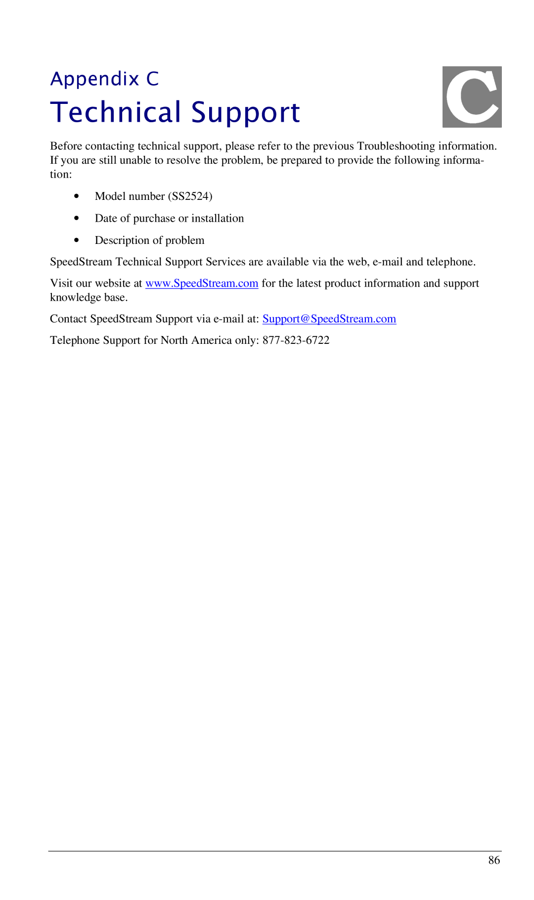 Siemens SS2524 manual Technical Support 