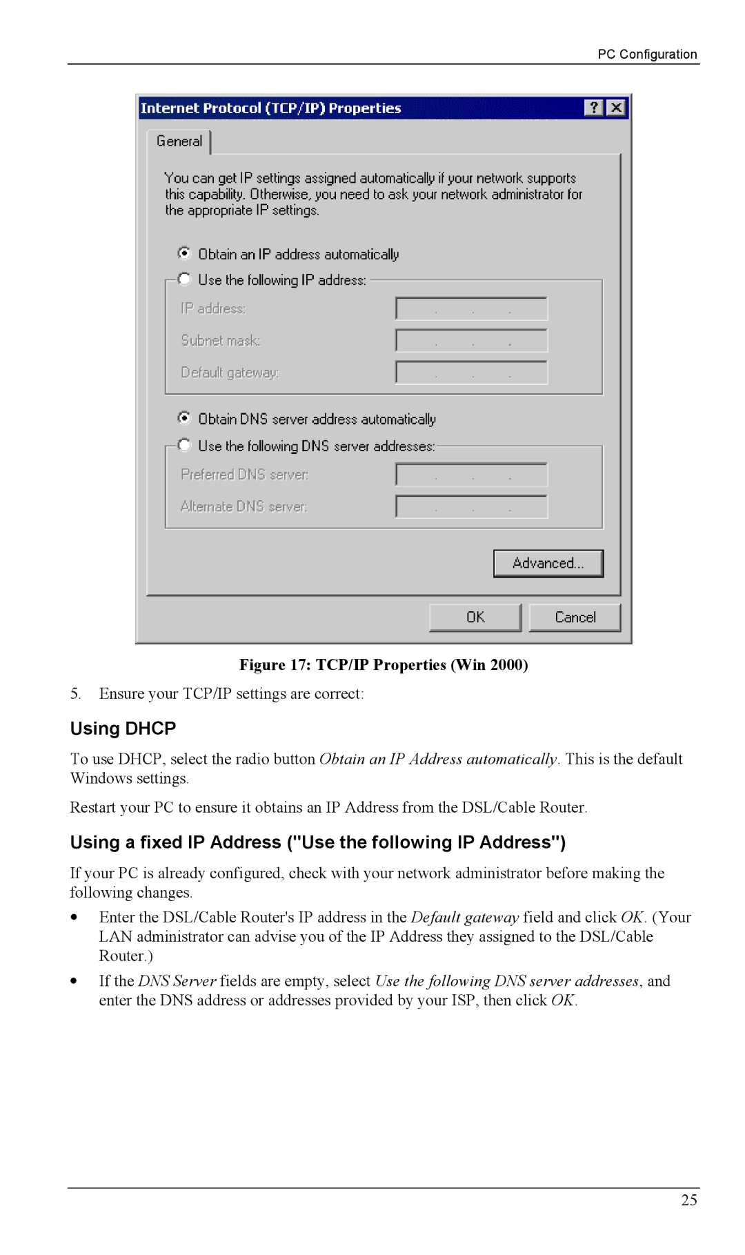 Siemens SS2604 manual Using a fixed IP Address Use the following IP Address, TCP/IP Properties Win 