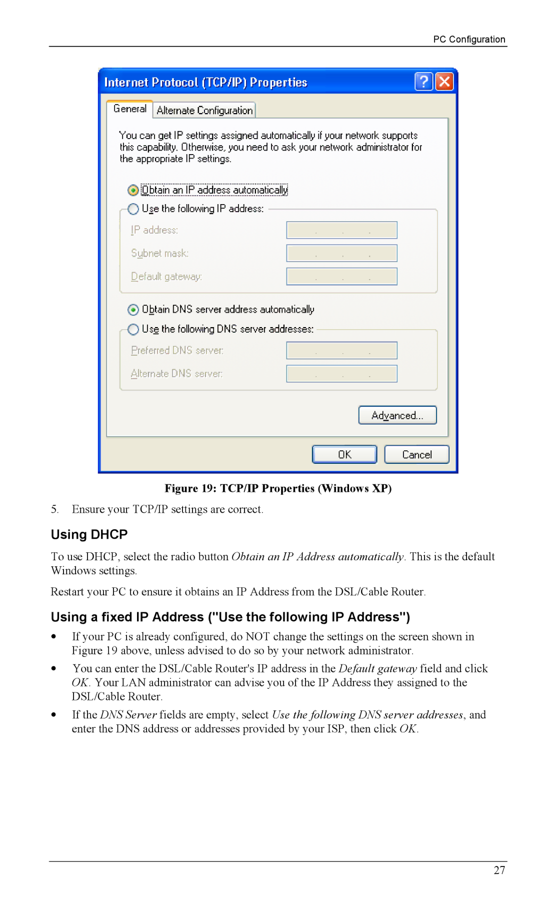 Siemens SS2604 manual TCP/IP Properties Windows XP 