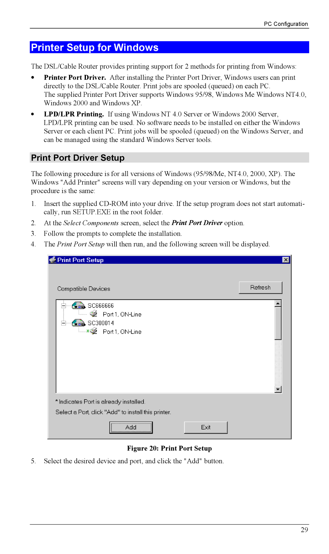 Siemens SS2604 manual Printer Setup for Windows, Print Port Driver Setup 