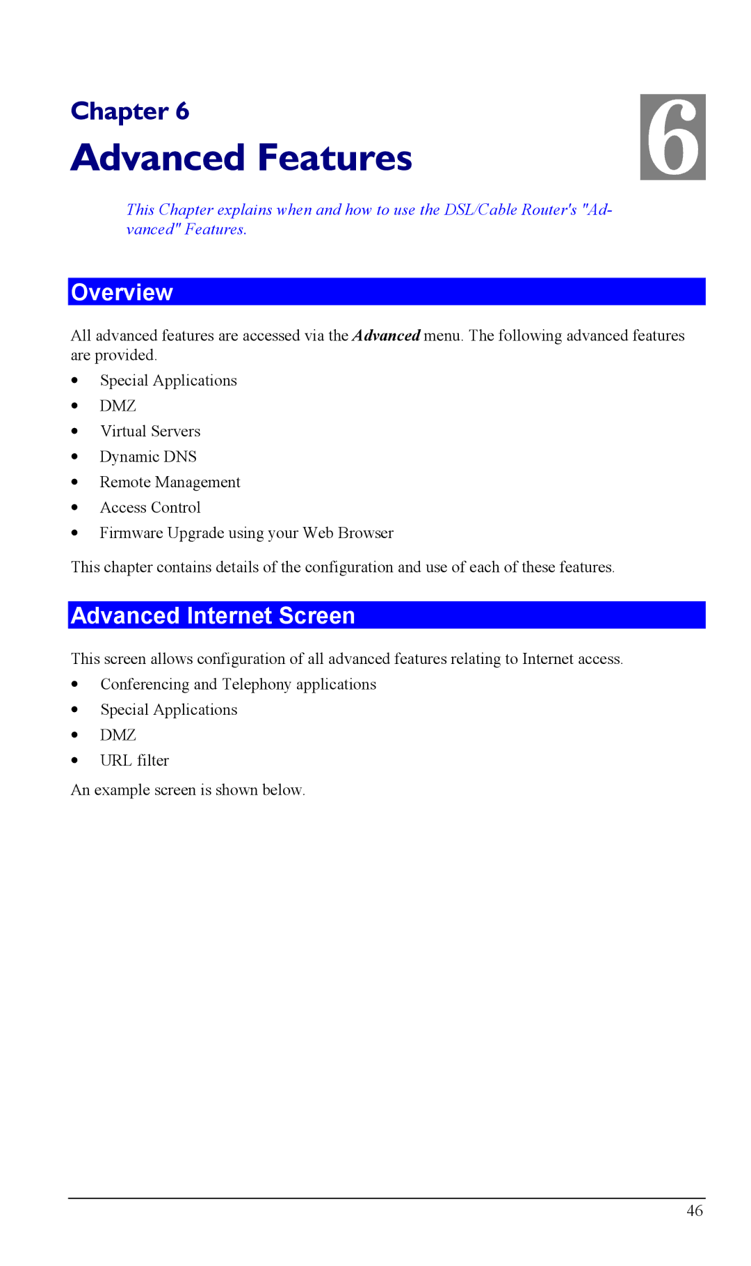 Siemens SS2604 manual Advanced Features, Advanced Internet Screen 