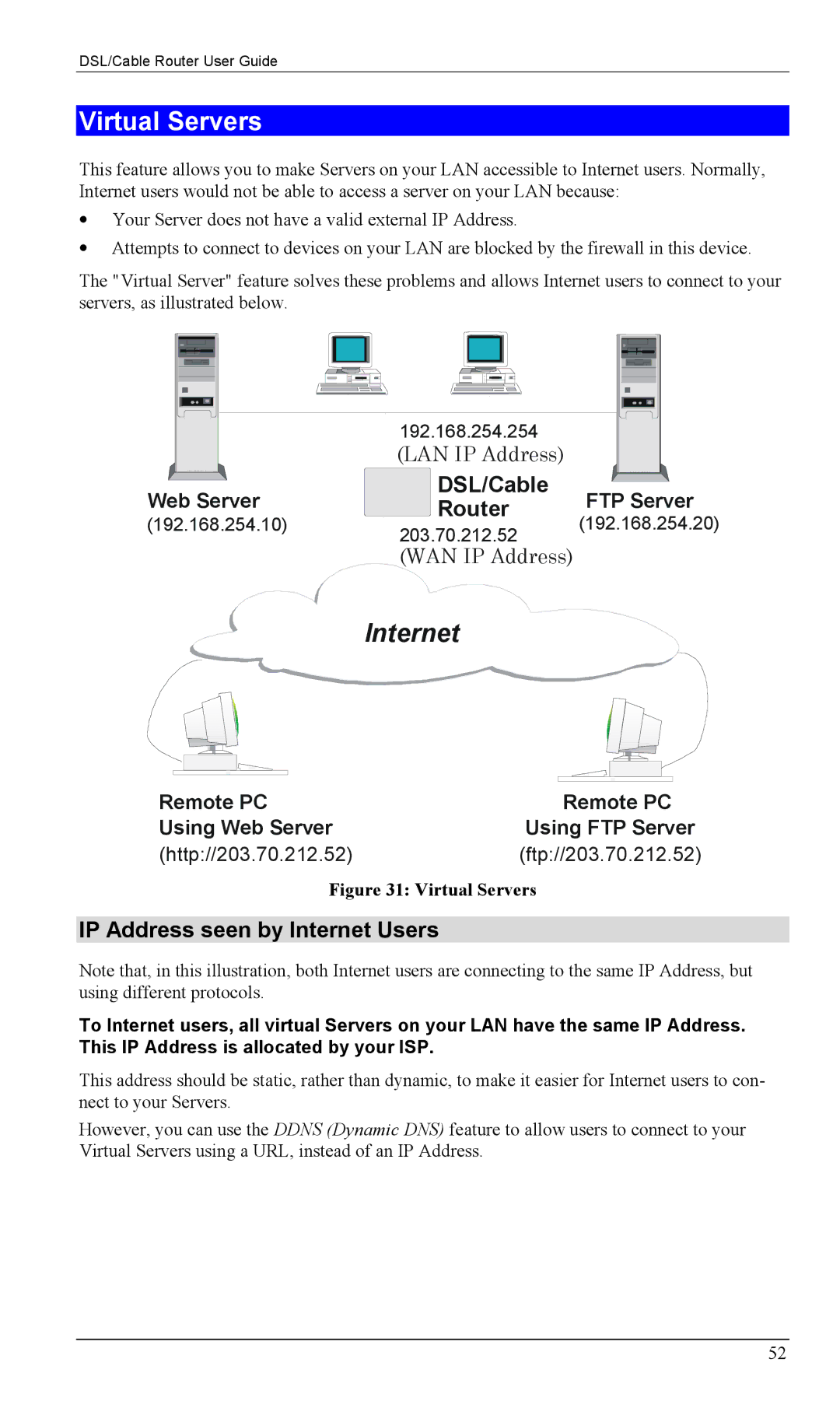 Siemens SS2604 manual Virtual Servers, IP Address seen by Internet Users 