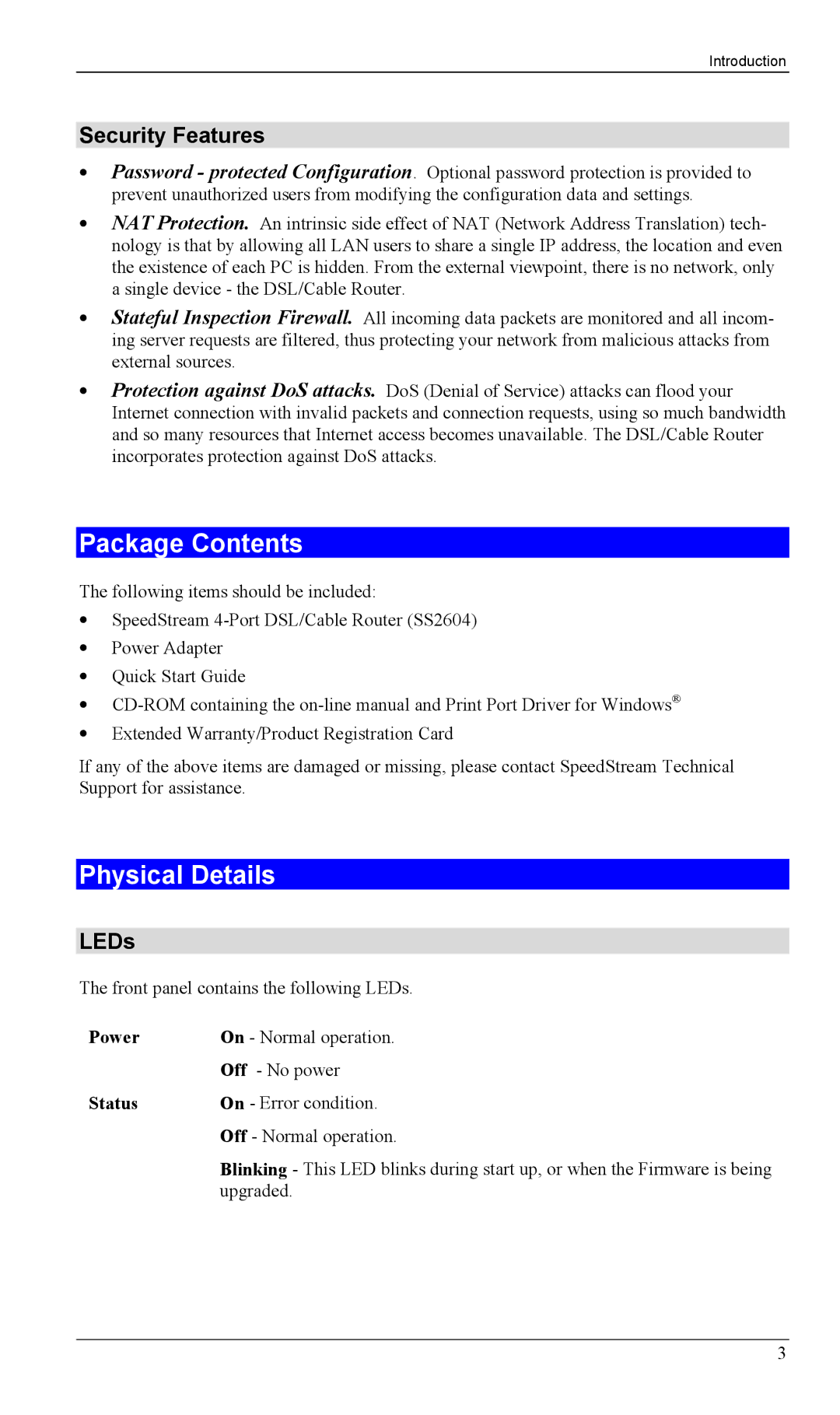 Siemens SS2604 manual Package Contents, Physical Details 