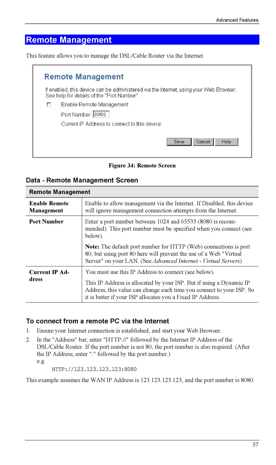 Siemens SS2604 manual Data Remote Management Screen, To connect from a remote PC via the Internet 