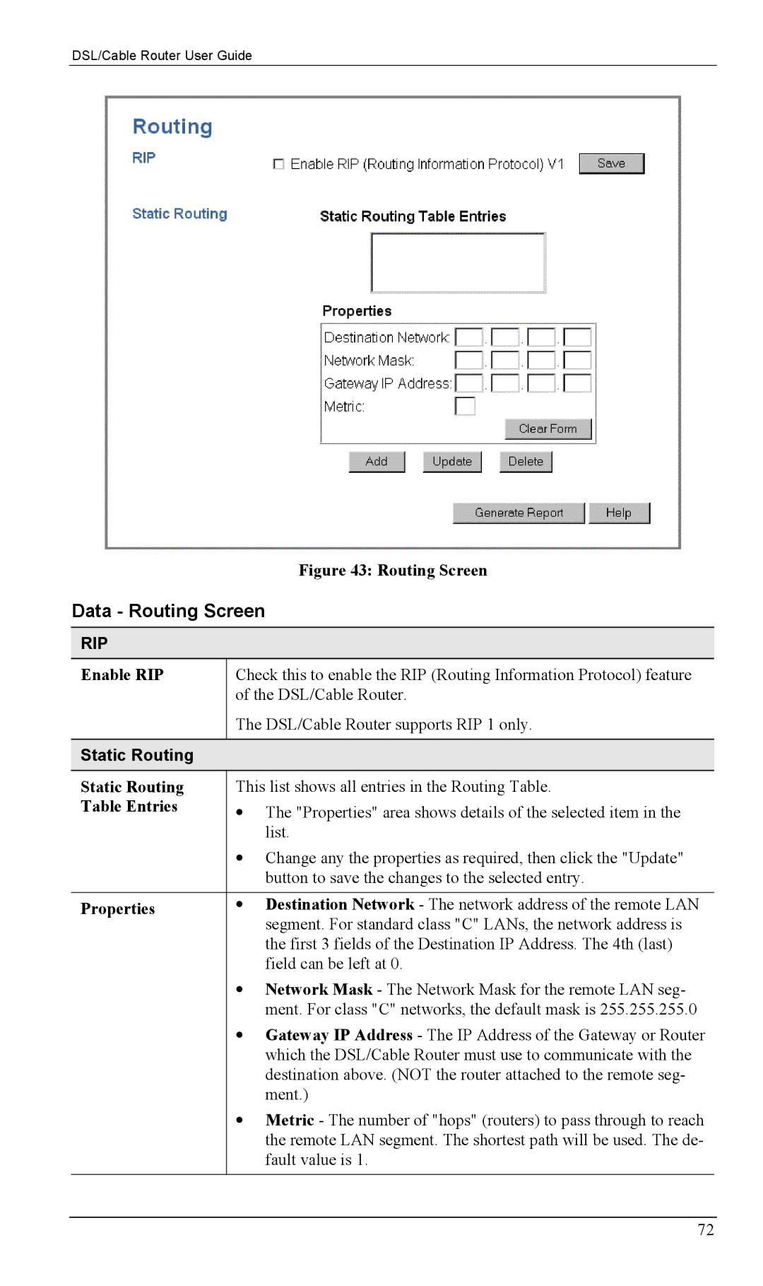 Siemens SS2604 manual Data Routing Screen, Static Routing 