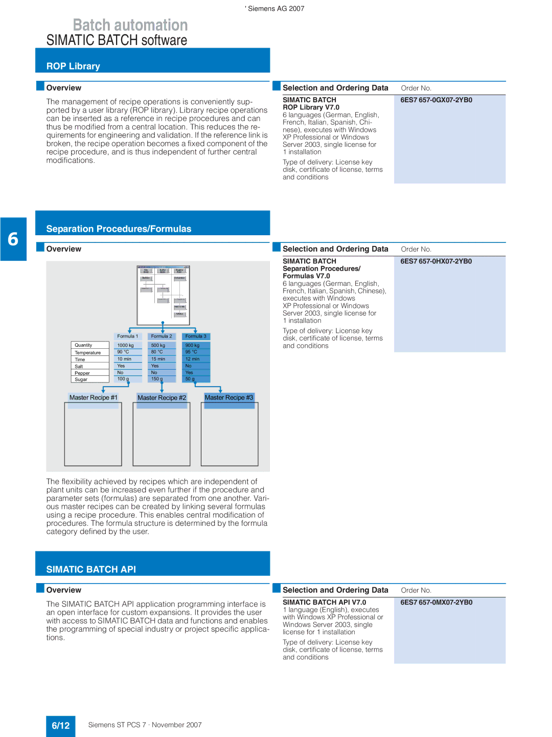 Siemens ST PCS 7 manual ROP Library, Separation Procedures/Formulas, Simatic Batch API 