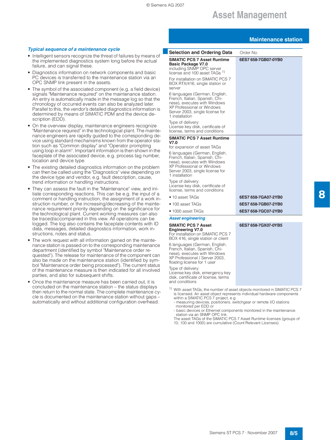 Siemens ST PCS 7 manual Typical sequence of a maintenance cycle, Asset engineering 