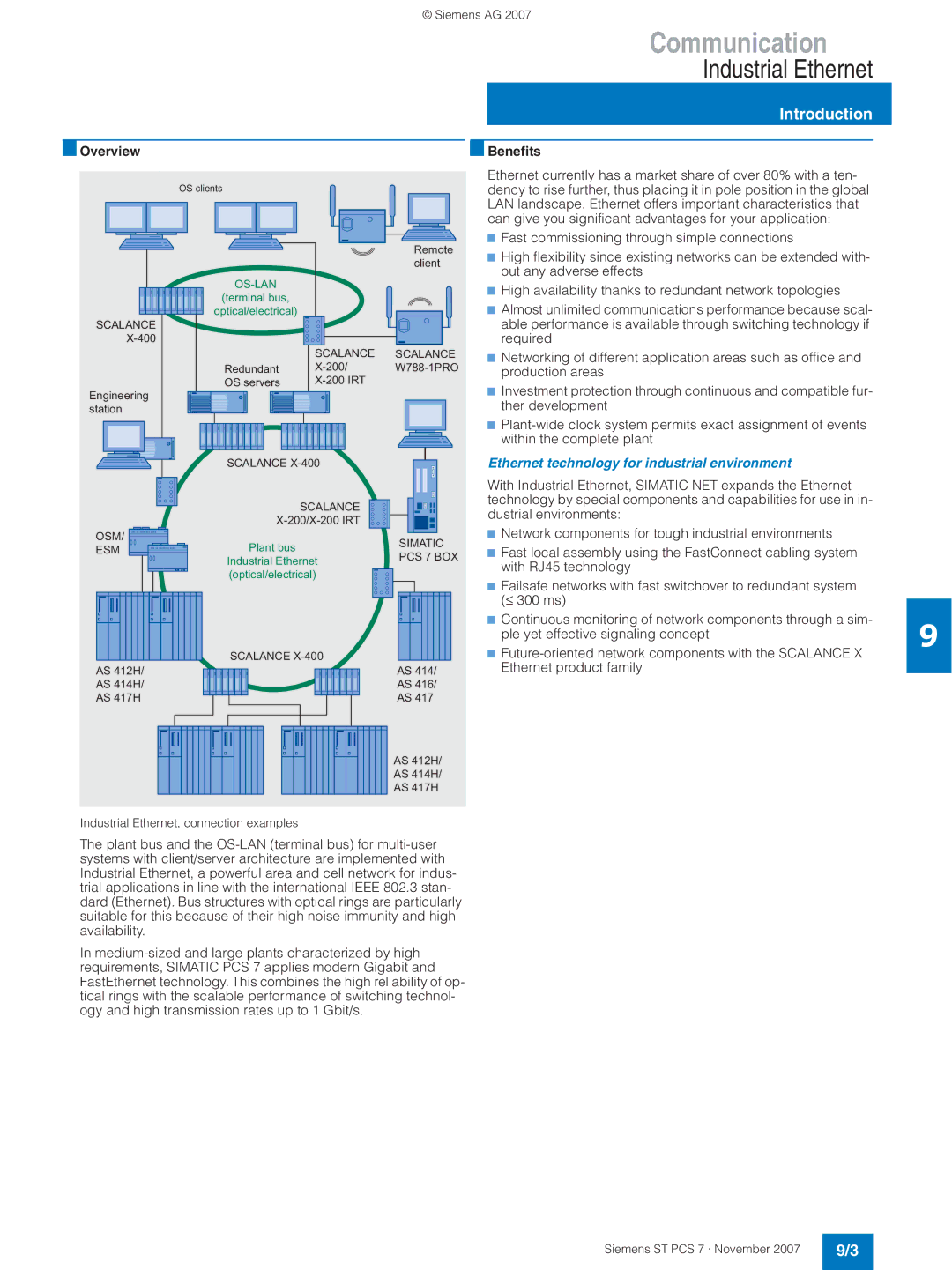 Siemens ST PCS 7 manual Industrial Ethernet, Ethernet technology for industrial environment 