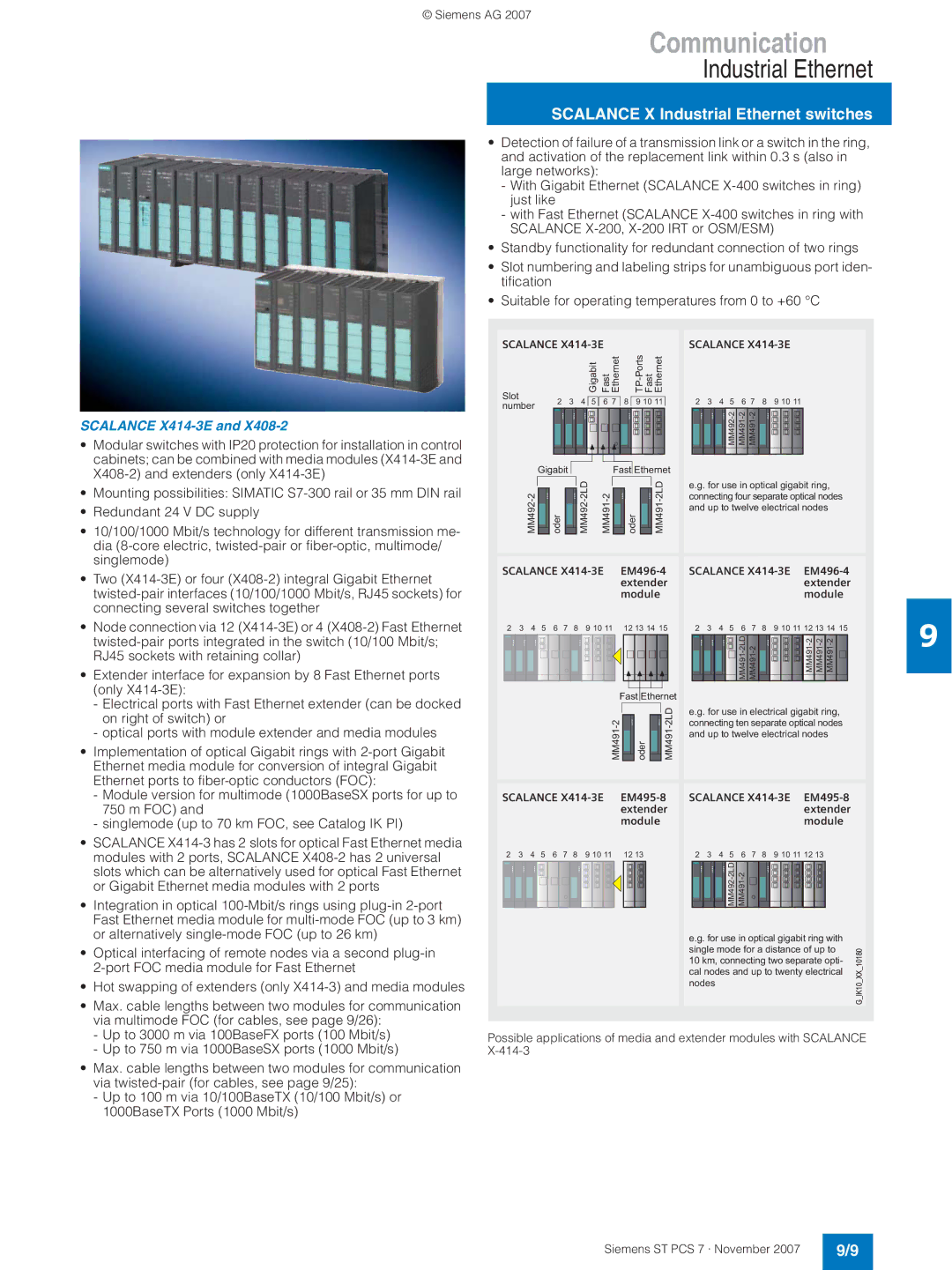 Siemens ST PCS 7 manual Scalance X414-3E, Ethernet ports to fiber-optic conductors FOC 