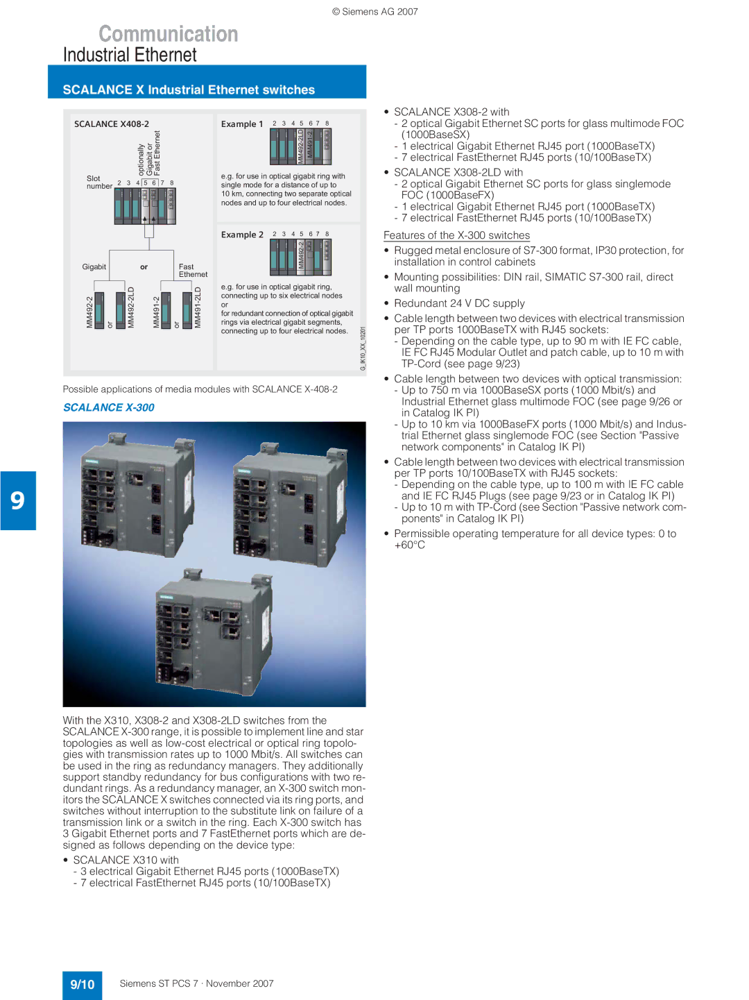 Siemens ST PCS 7 manual Industrial Ethernet glass multimode FOC see page 9/26 or 