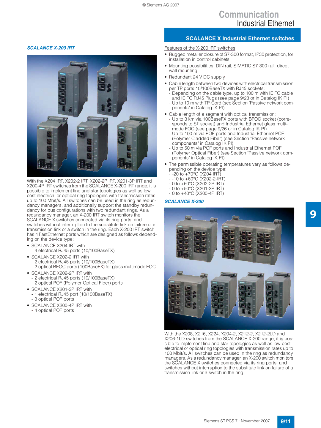 Siemens ST PCS 7 manual Features of the X-200 IRT switches 