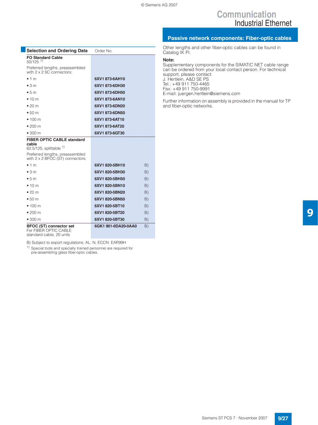 Siemens ST PCS 7 manual Other lengths and other fiber-optic cables can be found, Catalog IK PI, Support, please contact 