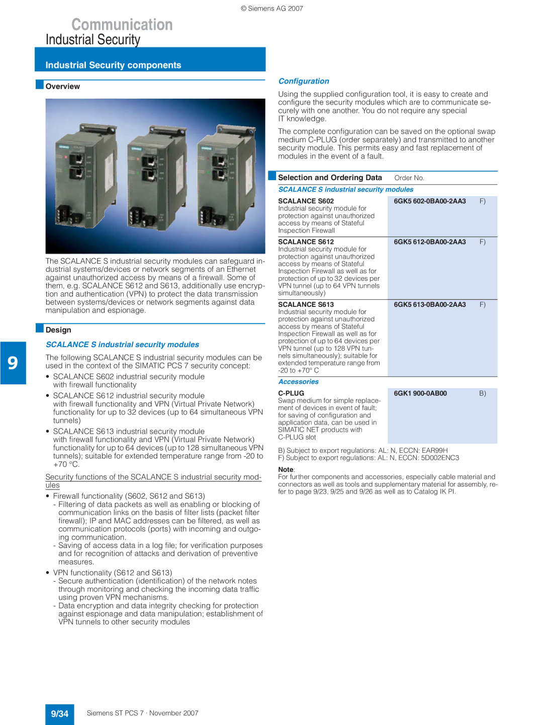 Siemens ST PCS 7 manual Industrial Security components, Configuration, Scalance S industrial security modules 