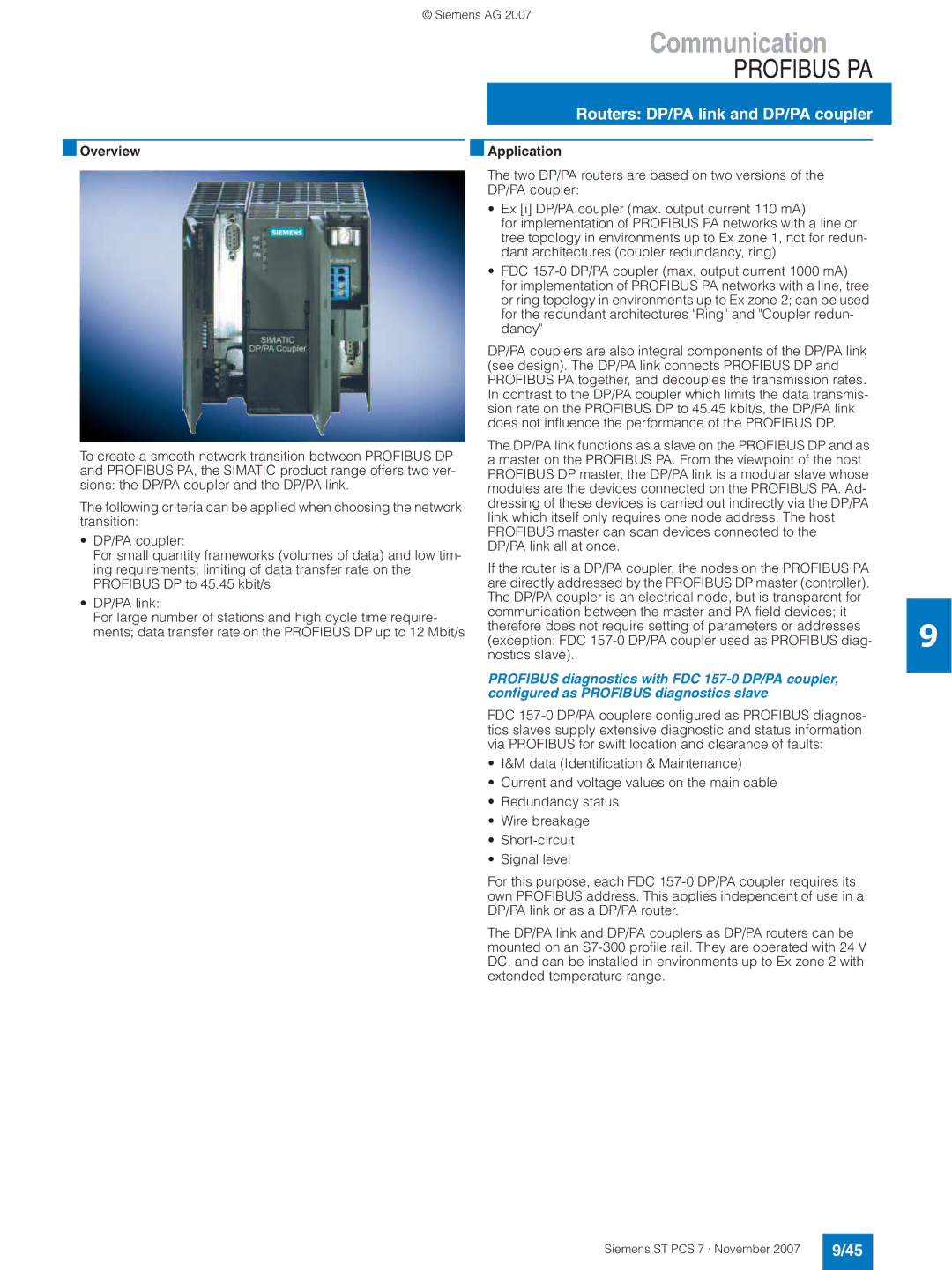 Siemens ST PCS 7 manual Routers DP/PA link and DP/PA coupler, Overview Application 