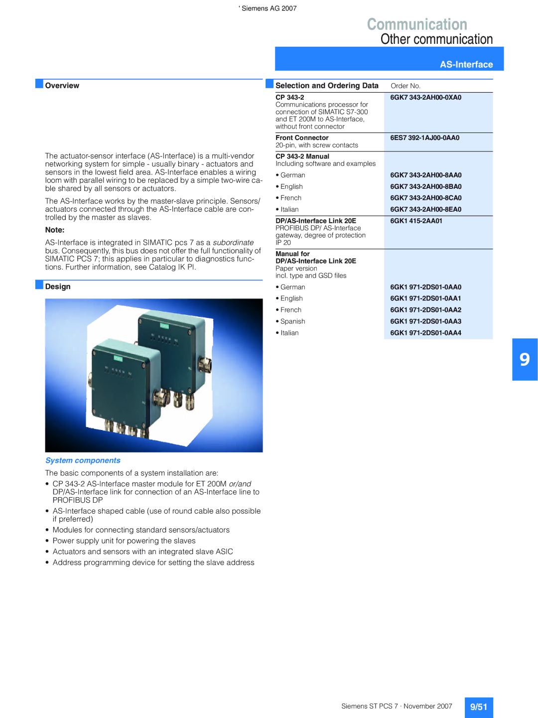 Siemens ST PCS 7 manual Other communication, AS-Interface, System components 