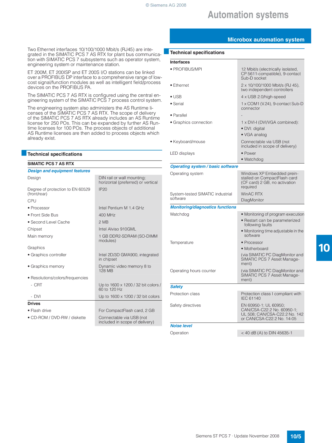 Siemens ST PCS 7 manual 10/5, Design and equipment features 