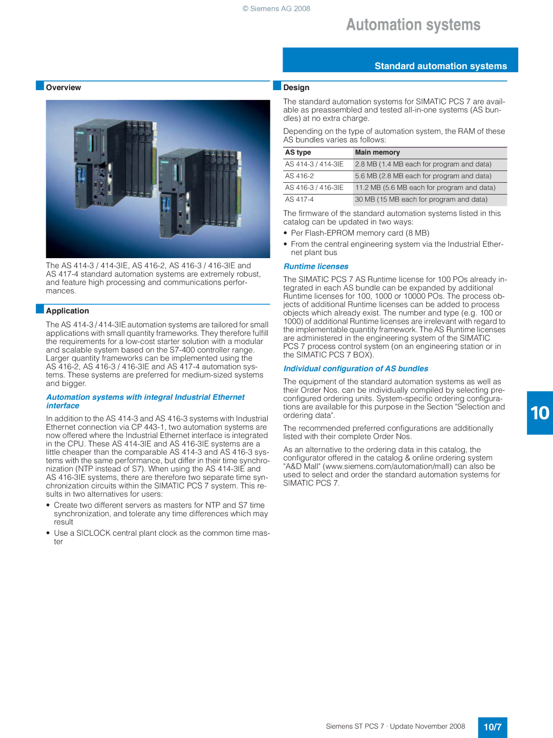 Siemens ST PCS 7 manual Standard automation systems, 10/7 