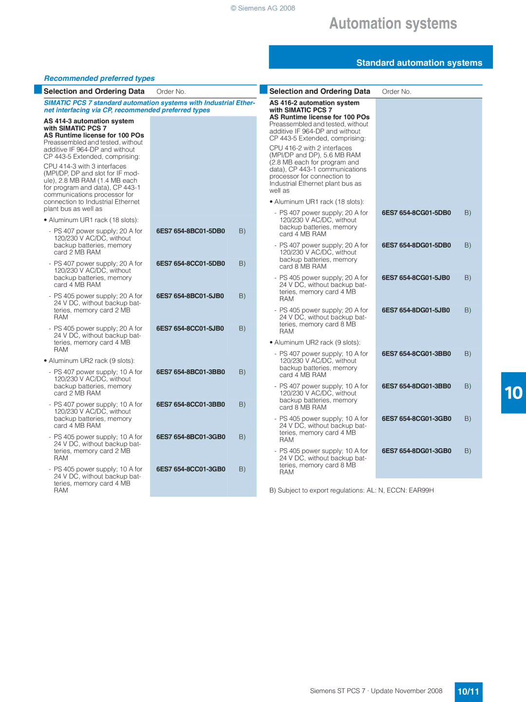 Siemens ST PCS 7 manual 10/11, Recommended preferred types 