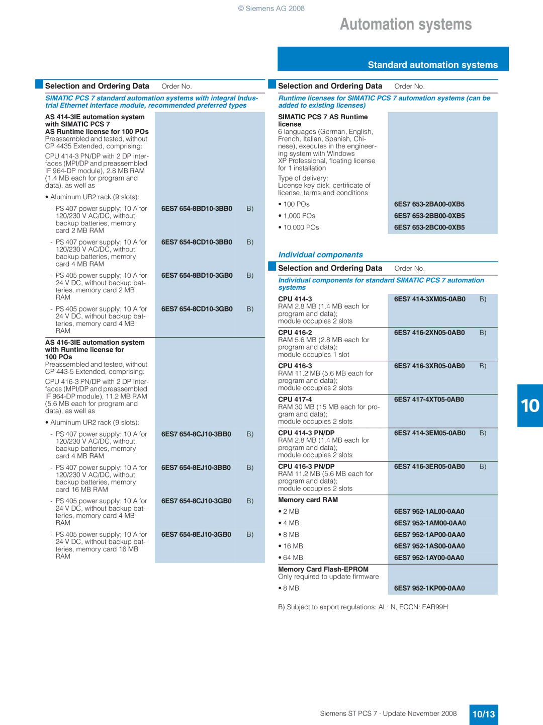 Siemens ST PCS 7 manual 10/13, Simatic PCS 7 AS Runtime license 