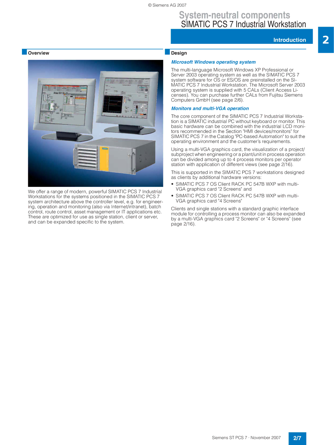 Siemens ST PCS 7 manual Introduction, Overview Design, Microsoft Windows operating system, Monitors and multi-VGA operation 