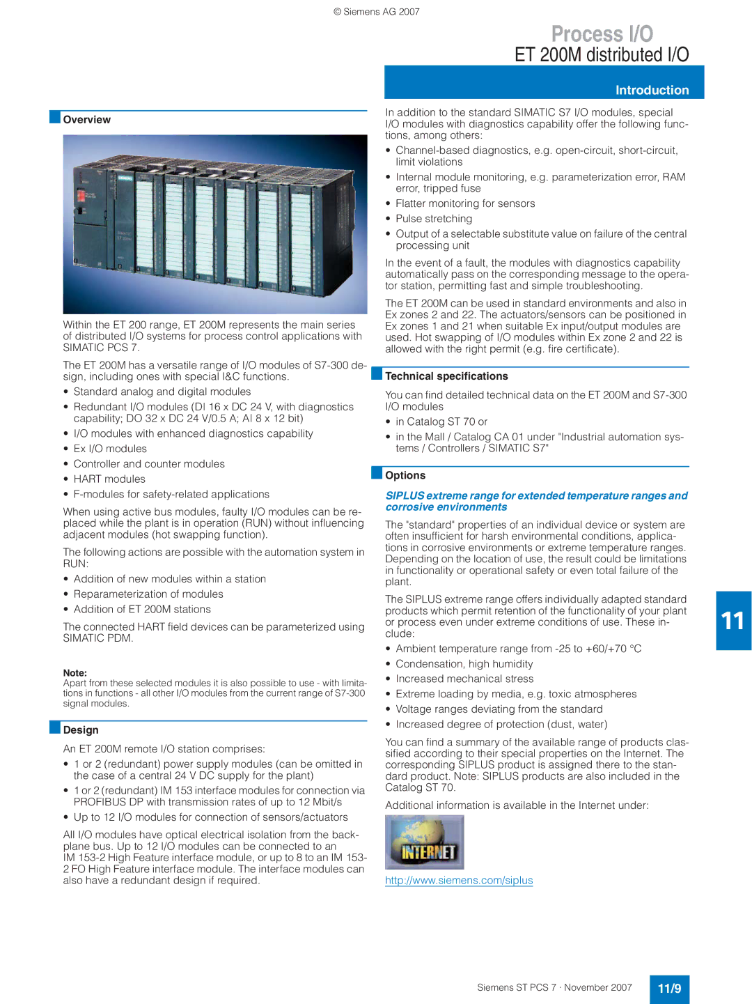 Siemens ST PCS 7 manual ET 200M distributed I/O, 11/9 