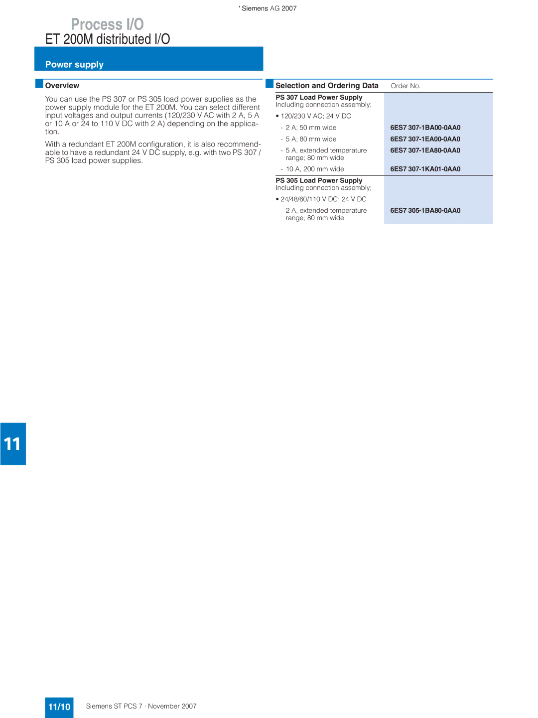 Siemens ST PCS 7 manual Power supply, 11/10 