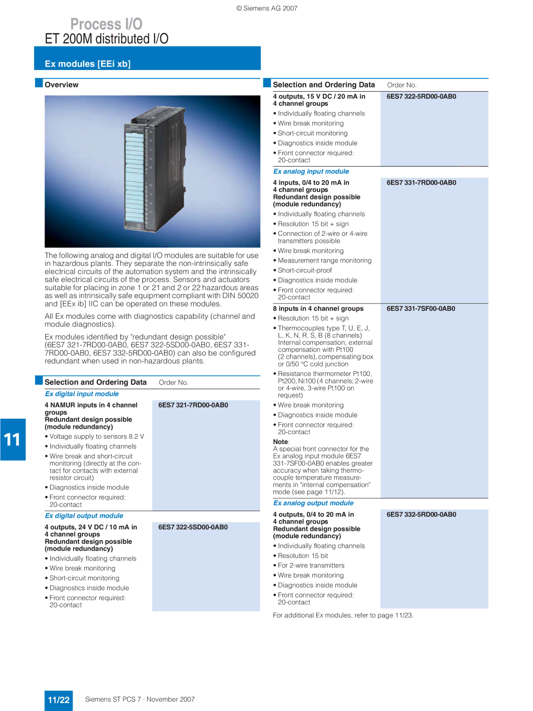 Siemens ST PCS 7 manual Ex modules EEi xb, 11/22 