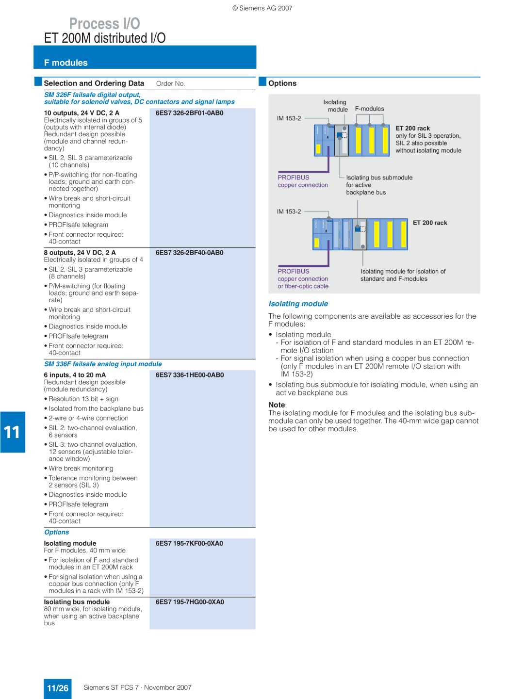 Siemens ST PCS 7 manual 11/26, Isolating module, SM 336F failsafe analog input module 