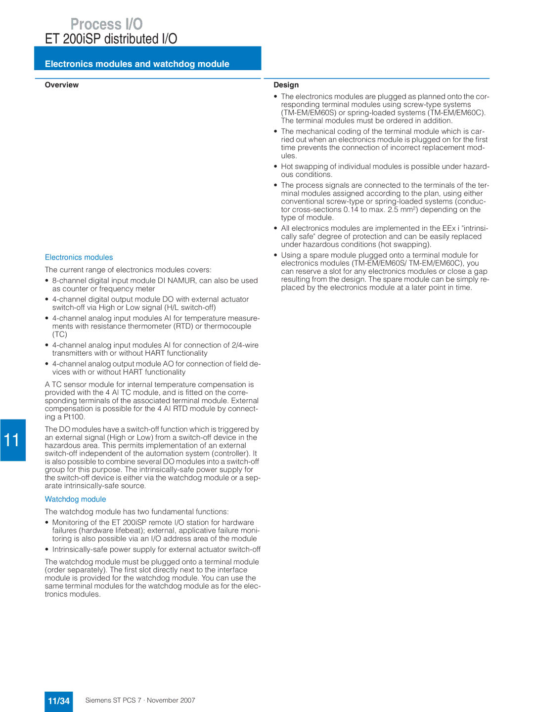 Siemens ST PCS 7 manual Electronics modules and watchdog module, 11/34, Watchdog module 