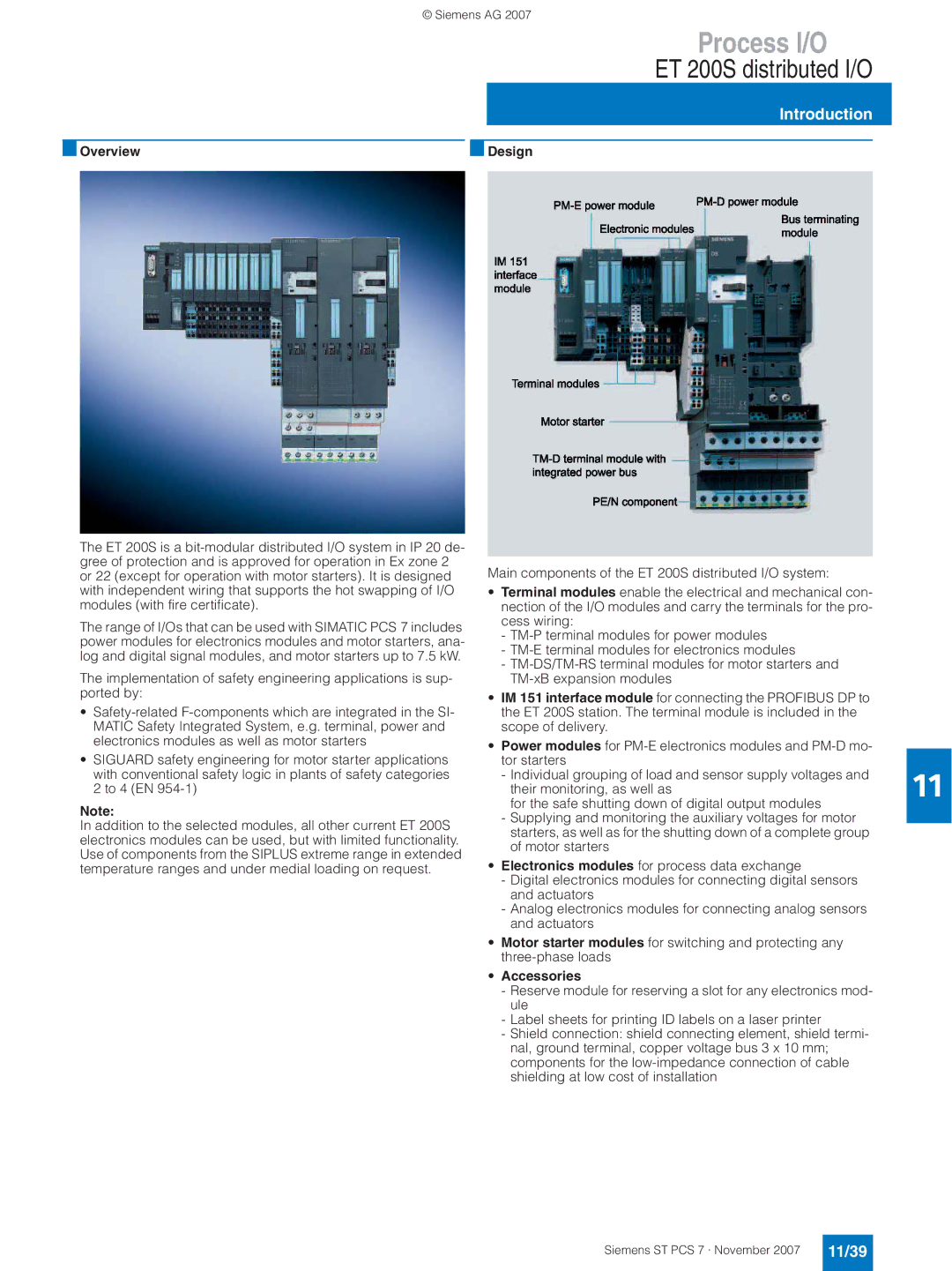 Siemens ST PCS 7 manual ET 200S distributed I/O, 11/39 