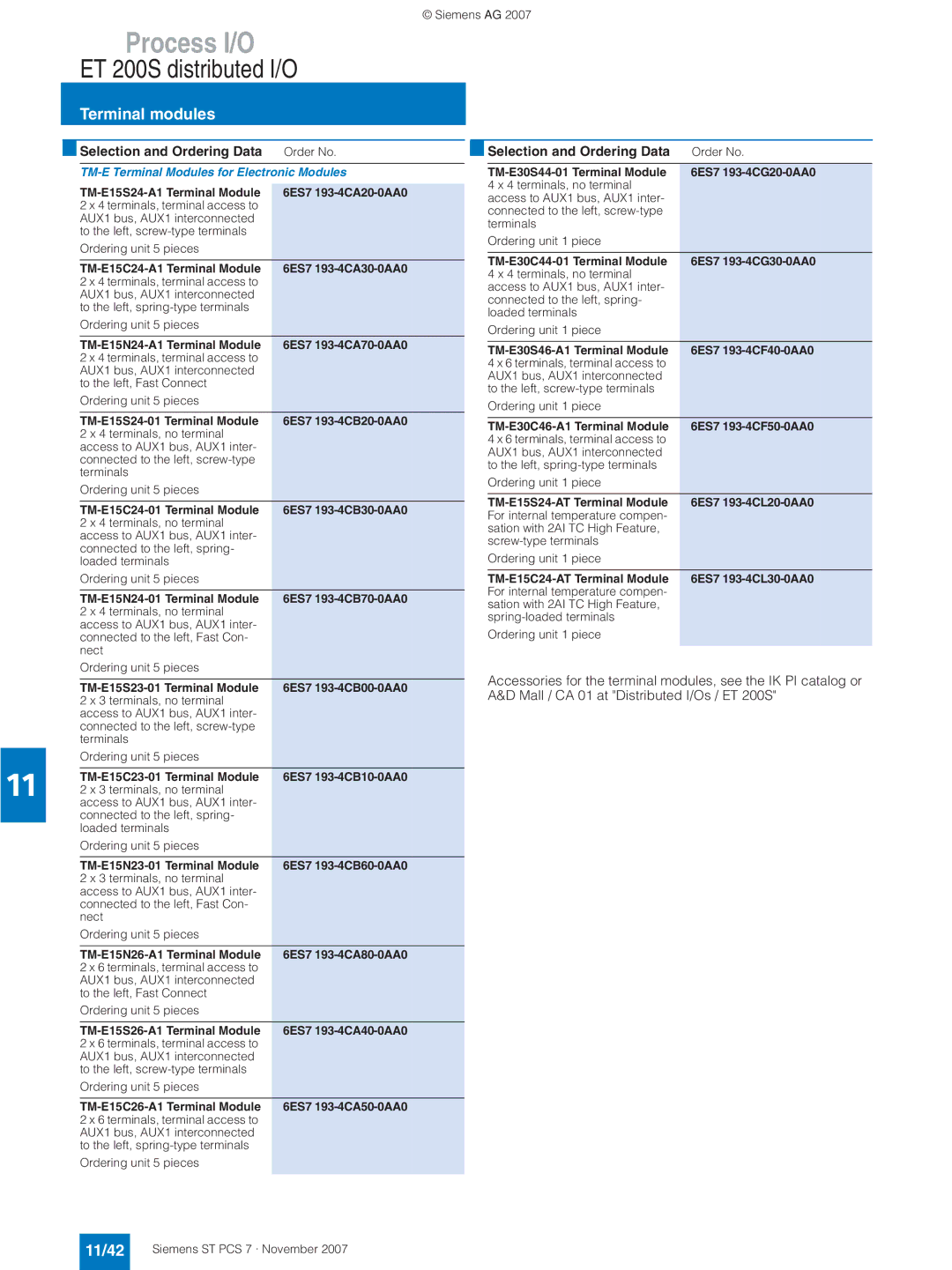 Siemens ST PCS 7 manual 11/42, TM-E Terminal Modules for Electronic Modules 